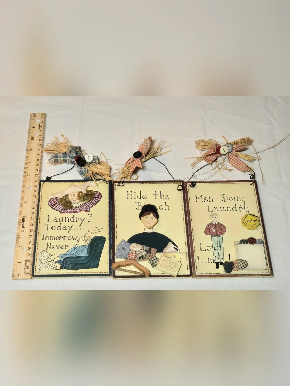 Vintage Primitive Laundry Room Signs Set of 3 🧺 Farmhouse Country Decor